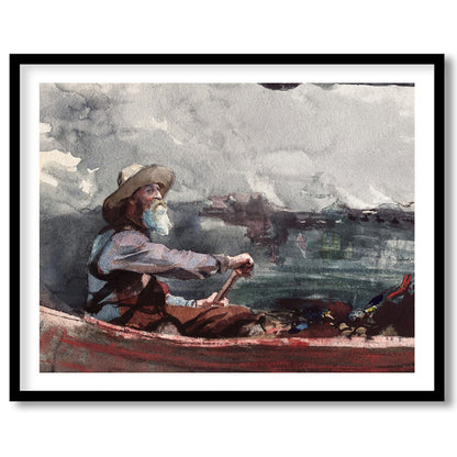 Capture the calmness of the sea with this exquisite watercolor painting, featuring an elderly for haven