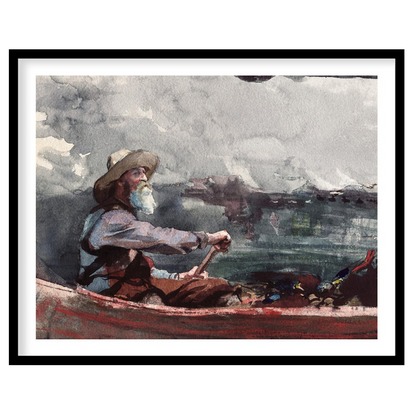 Capture the calmness of the sea with this exquisite watercolor painting, featuring an elderly for haven