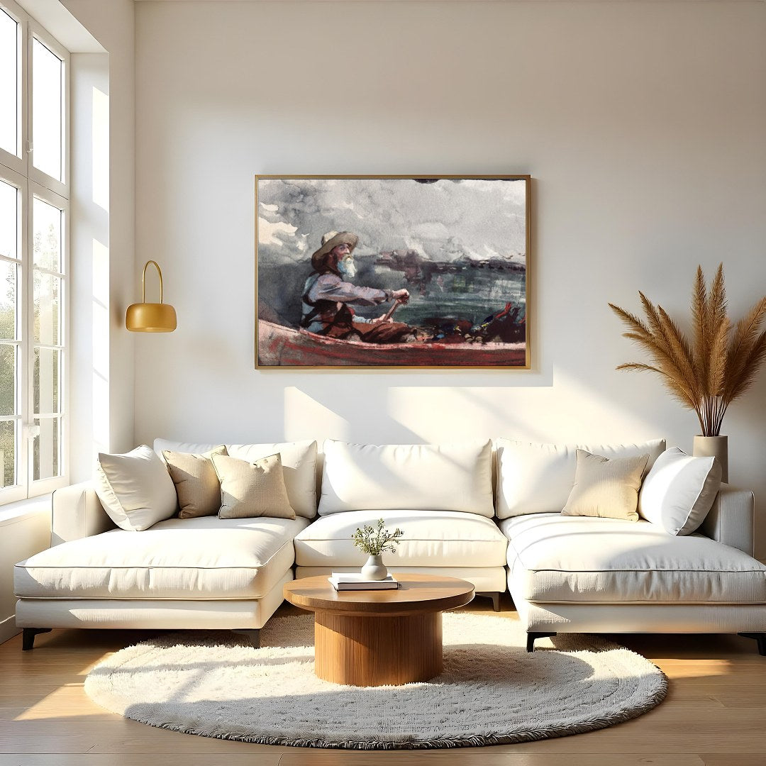 Capture the calmness of the sea with this exquisite watercolor painting, featuring an elderly for Living Room