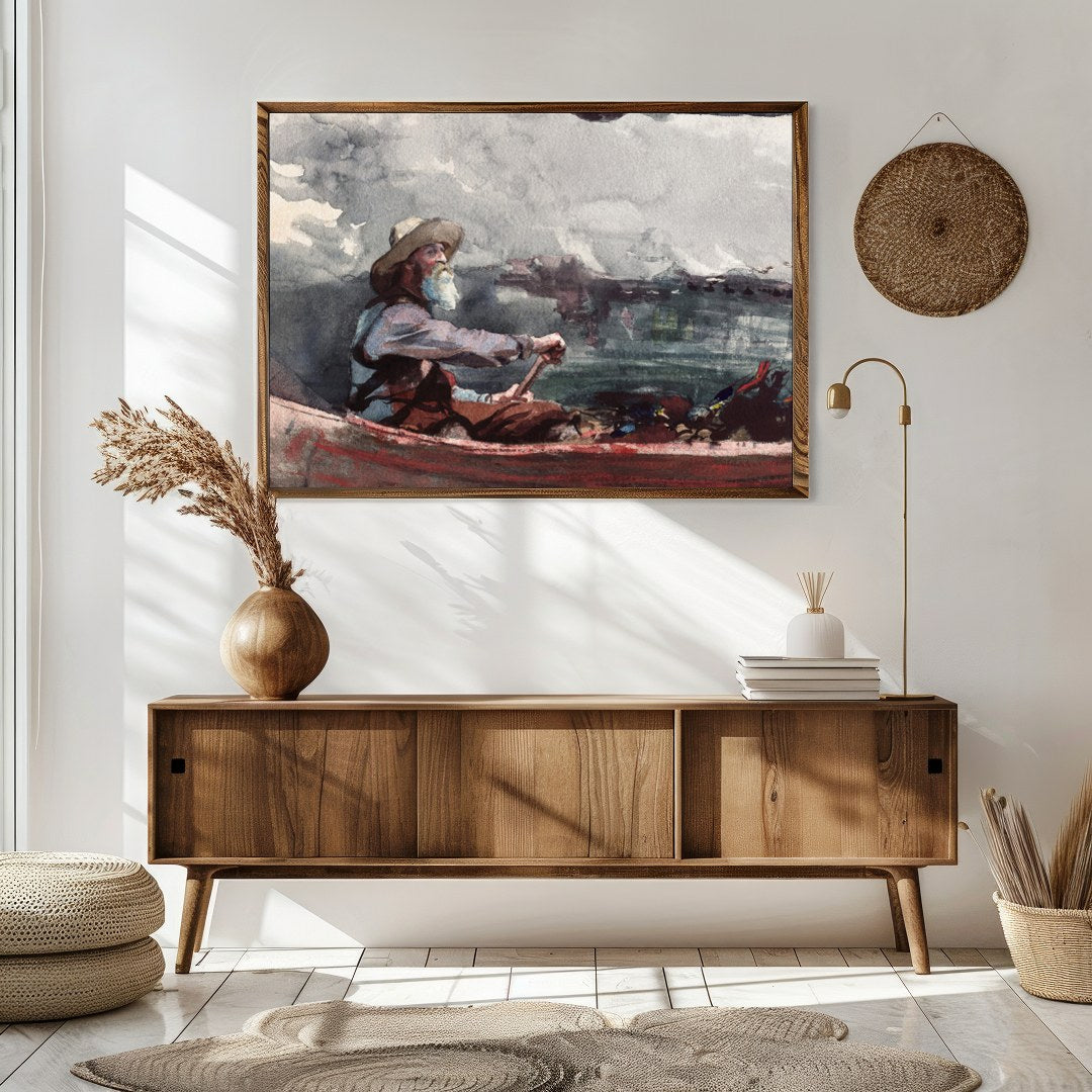 Capture the calmness of the sea with this exquisite watercolor painting, featuring an elderly for Sitting Area