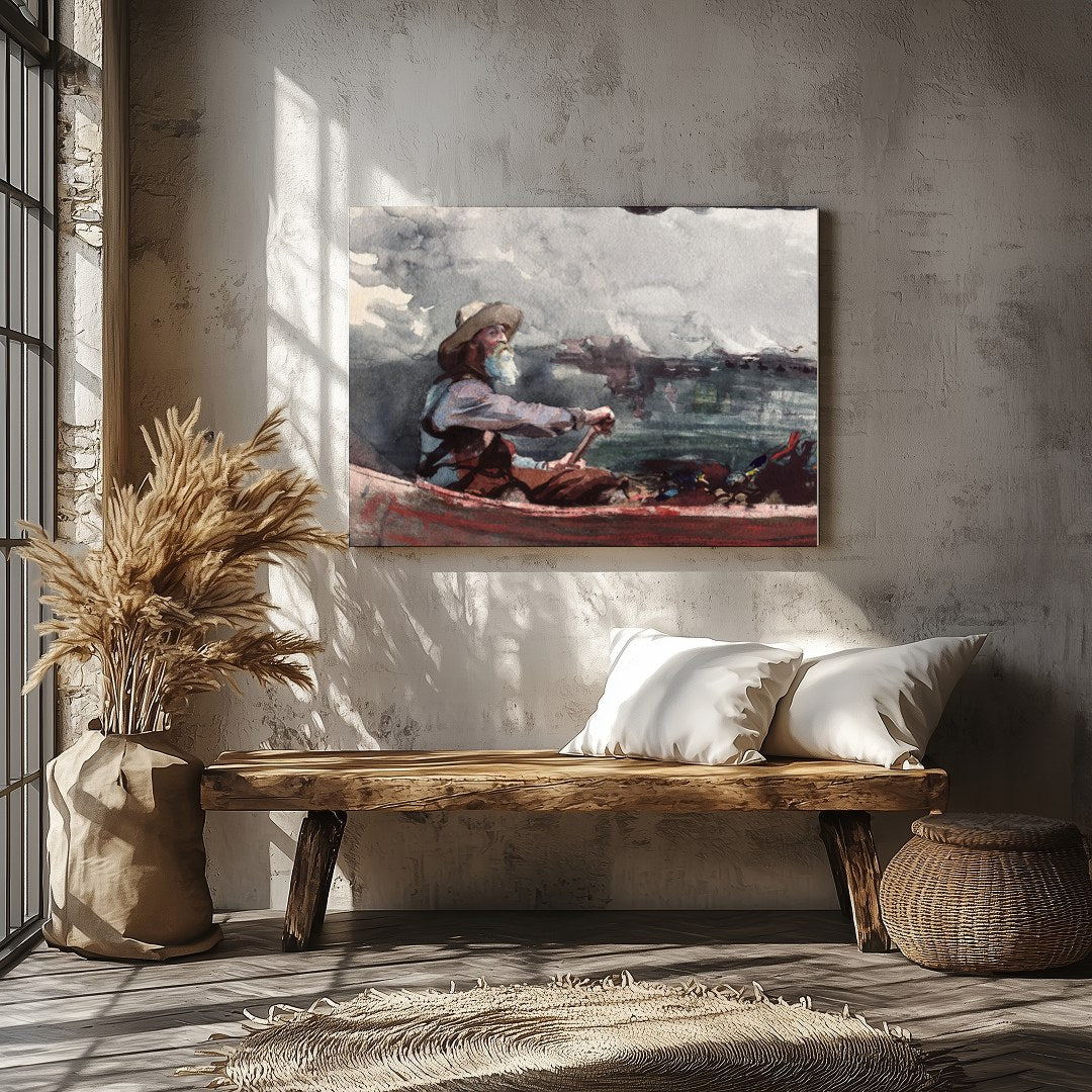 Capture the calmness of the sea with this exquisite watercolor painting, featuring an elderly for Veranda