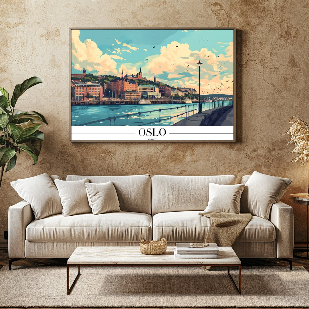 Immerse yourself in the tranquil charm of the Oslo waterfront, captured in this captivating for Family Room