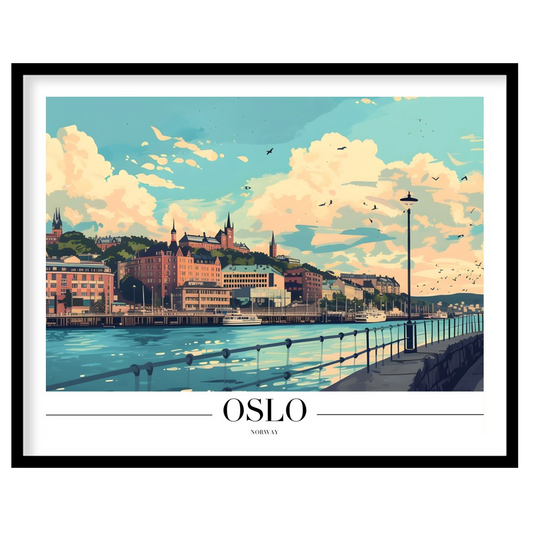 Immerse yourself in the tranquil charm of the Oslo waterfront, captured in this captivating for home