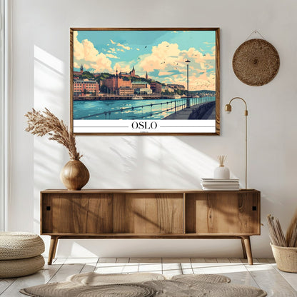 Immerse yourself in the tranquil charm of the Oslo waterfront, captured in this captivating for Sitting Area