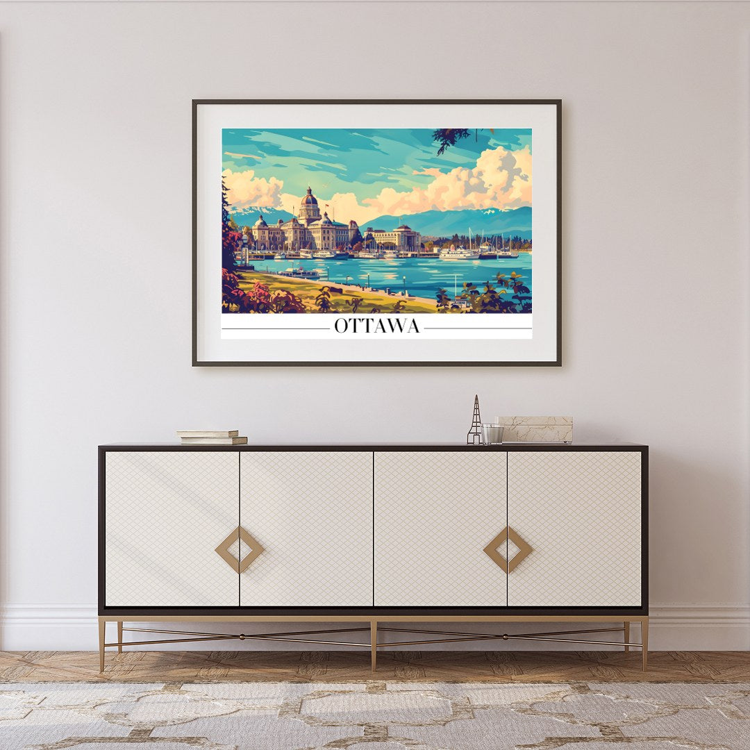 Capture the tranquil beauty of Ottawa with this vibrant wall art, showcasing a picturesque lakeside for Foyer