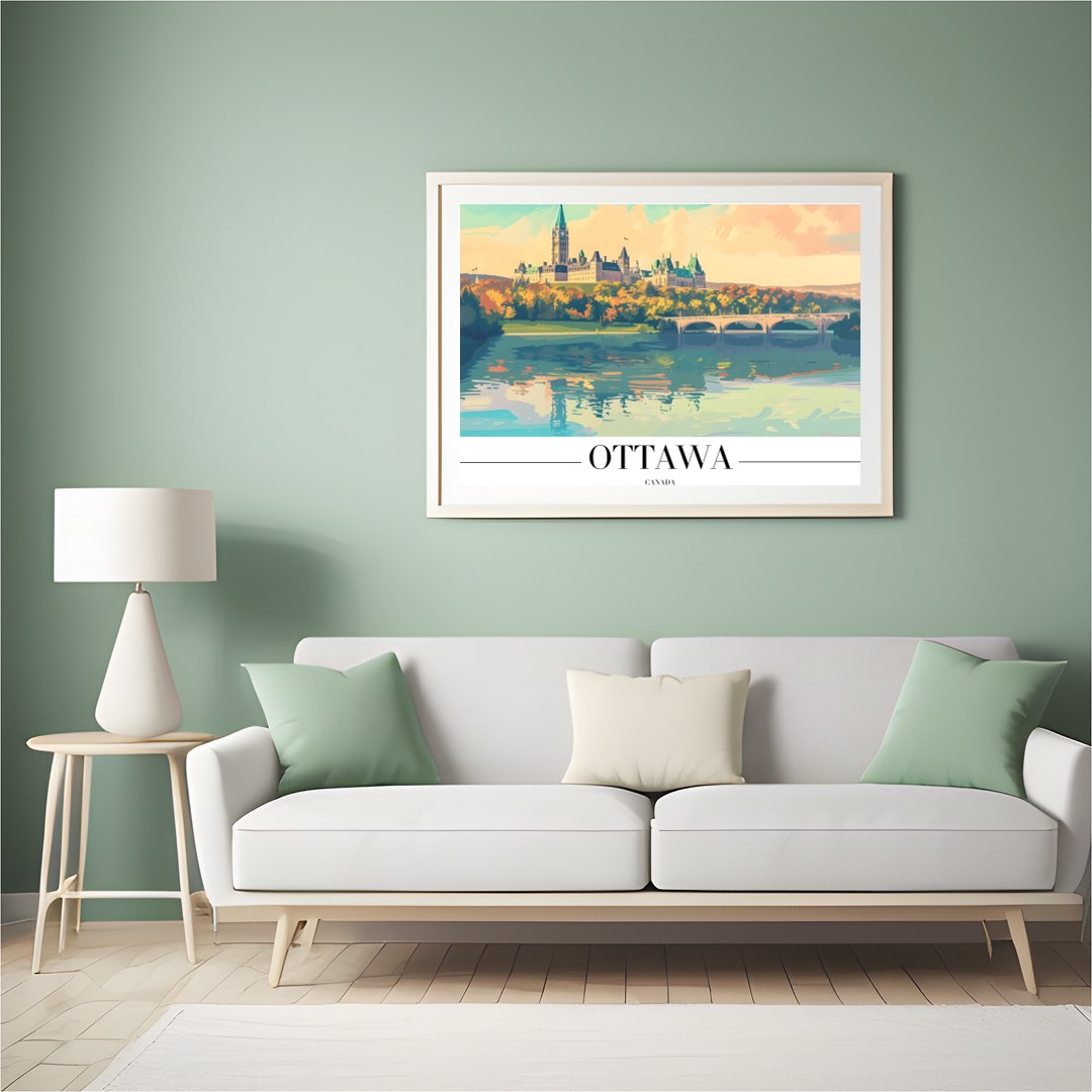 Capture the tranquil beauty of Ottawa with this stunning landscape artwork. Featuring the iconic for Hall