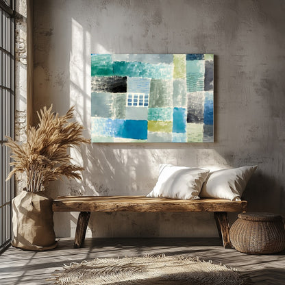 Immerse yourself in the calming ambience of this abstract piece, where soft blues and greens blend for Veranda