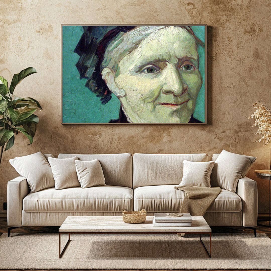 This captivating oil portrait showcases a serene expression that invites introspection. With its for Family Room