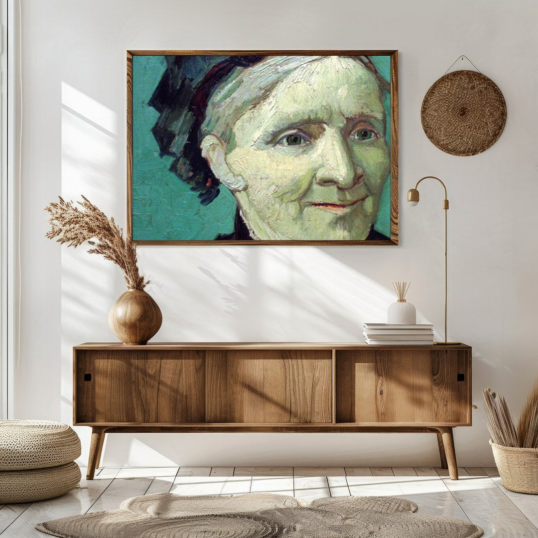 This captivating oil portrait showcases a serene expression that invites introspection. With its for Sitting Area