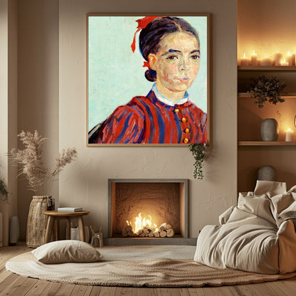 This captivating portrait features a striking use of red and blue hues, capturing a timeless for Hall
