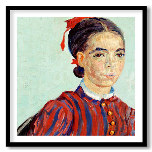 This captivating portrait features a striking use of red and blue hues, capturing a timeless for office
