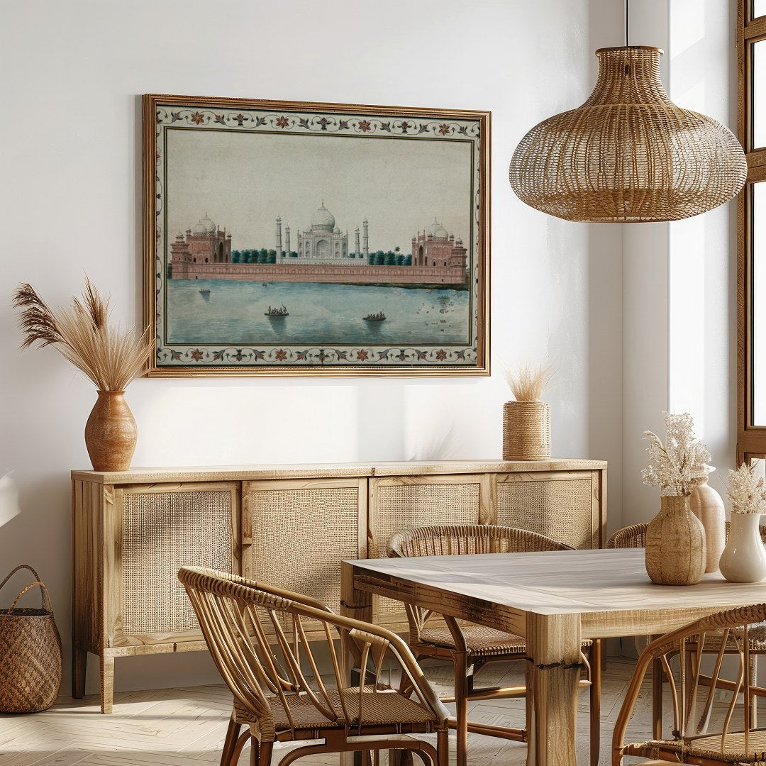 This exquisite artwork captures the timeless beauty of an iconic architectural wonder reflected for Dining