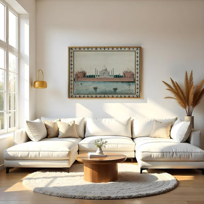 This exquisite artwork captures the timeless beauty of an iconic architectural wonder reflected for Living Room