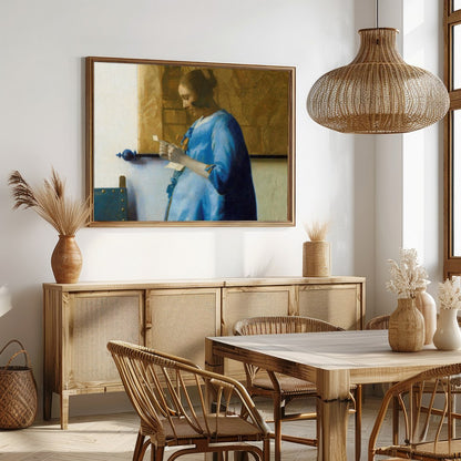 Immerse yourself in tranquility with this exquisite artwork depicting a woman in a moment of quiet for Dining