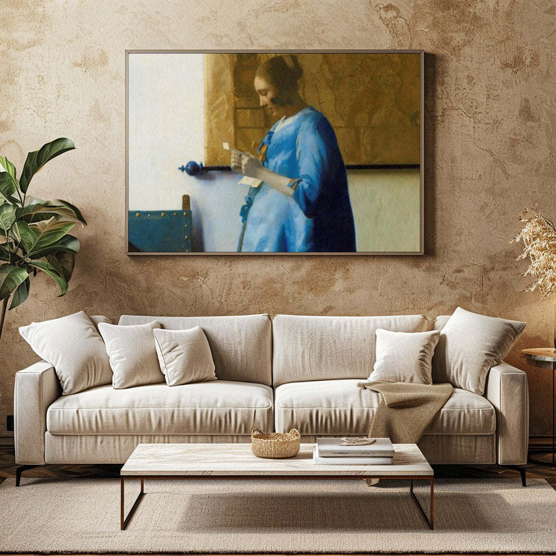 Immerse yourself in tranquility with this exquisite artwork depicting a woman in a moment of quiet for Family Room