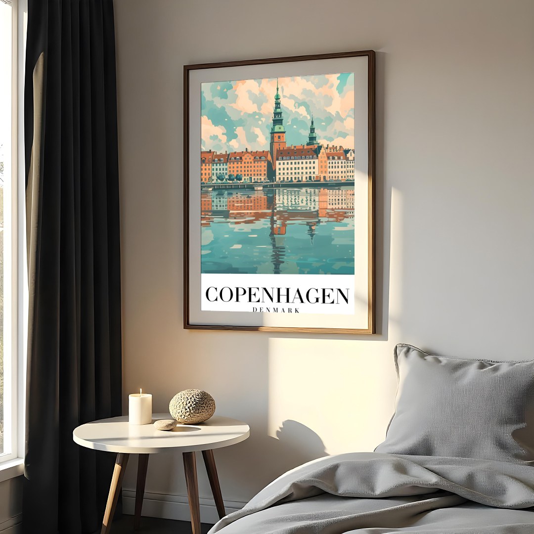 Experience the tranquil beauty of Copenhagen with this exquisite artwork capturing the city's for Bedroom