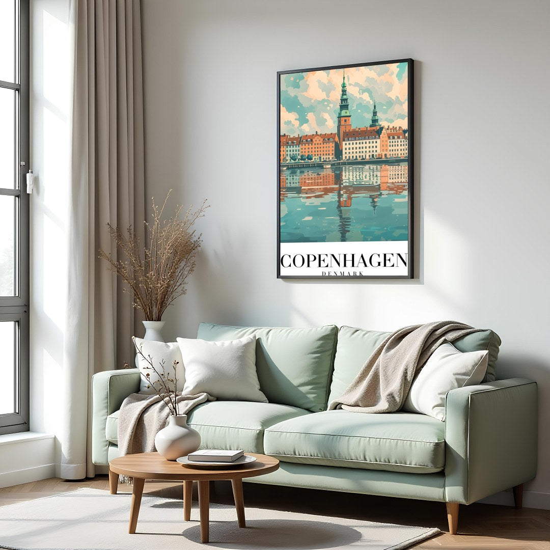 Experience the tranquil beauty of Copenhagen with this exquisite artwork capturing the city's for Hall