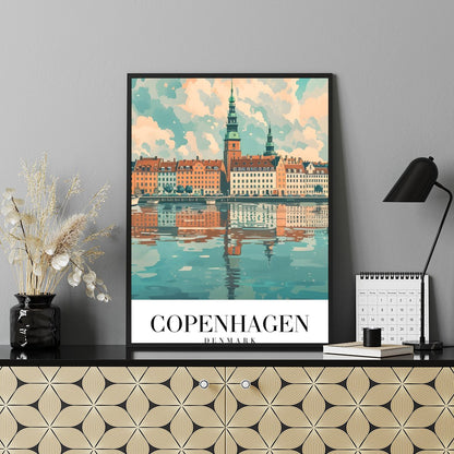 Experience the tranquil beauty of Copenhagen with this exquisite artwork capturing the city's for Shelf
