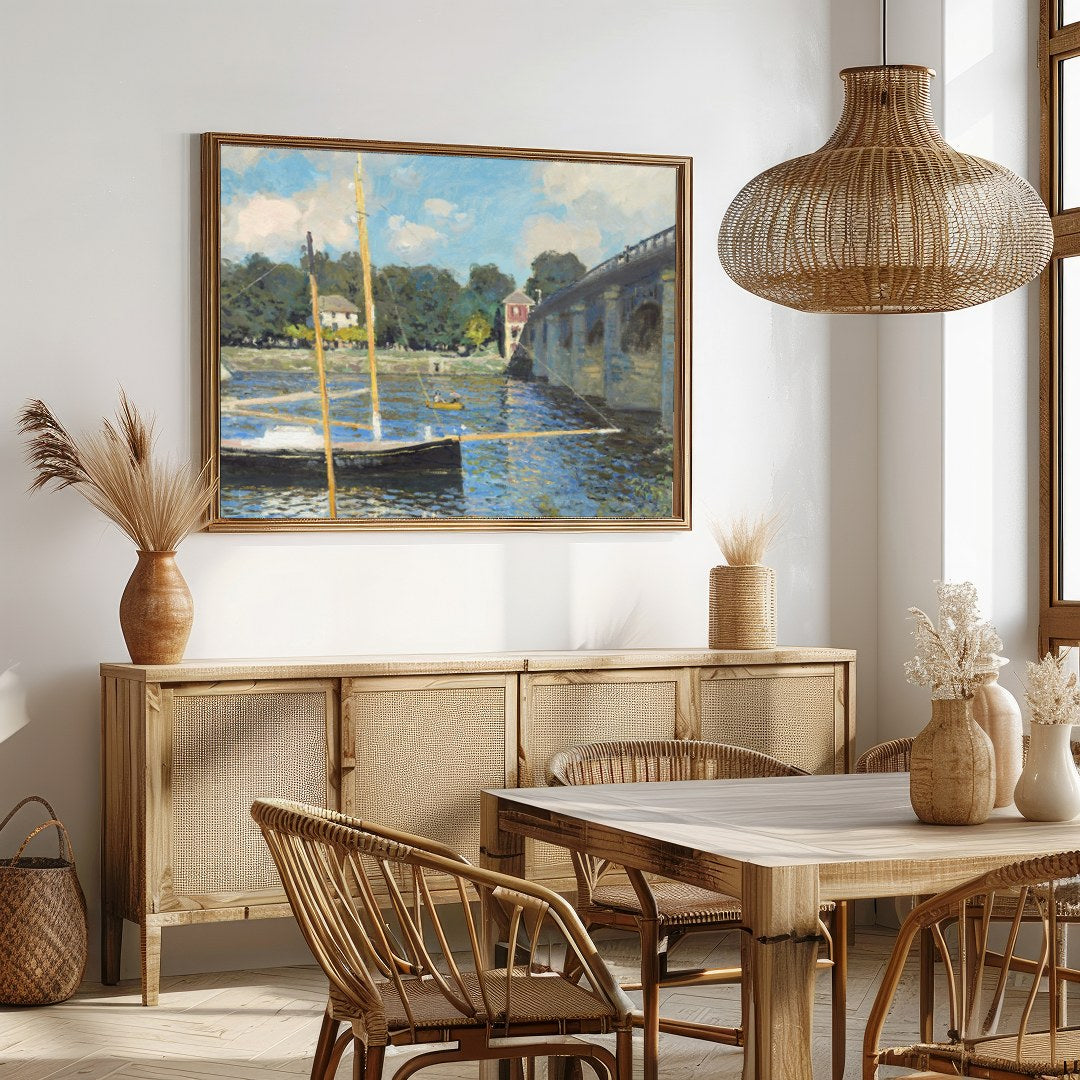 Capture the tranquility of a sunlit day by the river with this exquisite artwork, showcasing for Dining