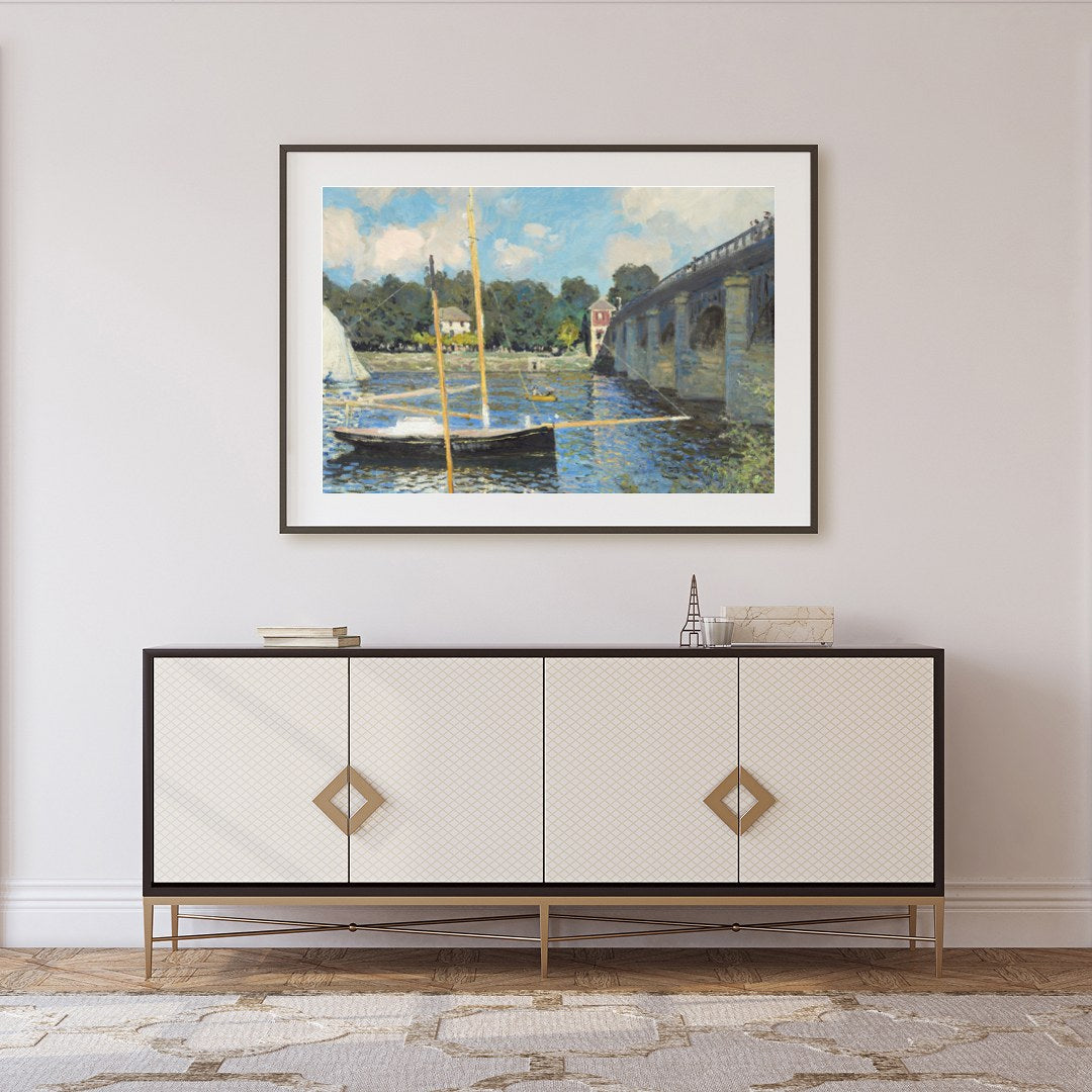 Capture the tranquility of a sunlit day by the river with this exquisite artwork, showcasing for Foyer