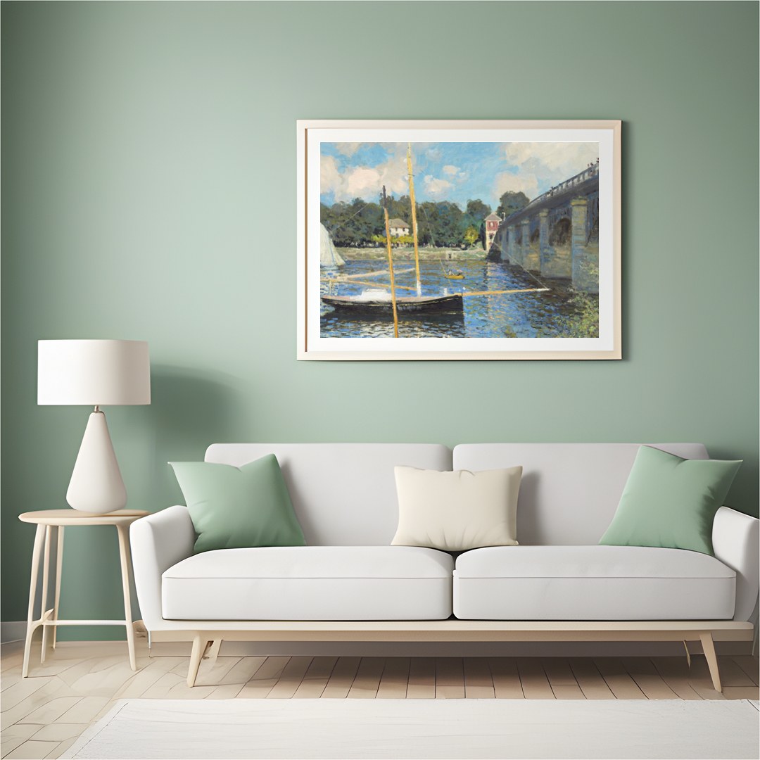 Capture the tranquility of a sunlit day by the river with this exquisite artwork, showcasing for Hall