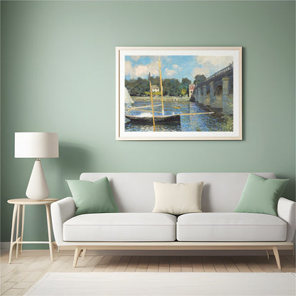 Capture the tranquility of a sunlit day by the river with this exquisite artwork, showcasing for Hall