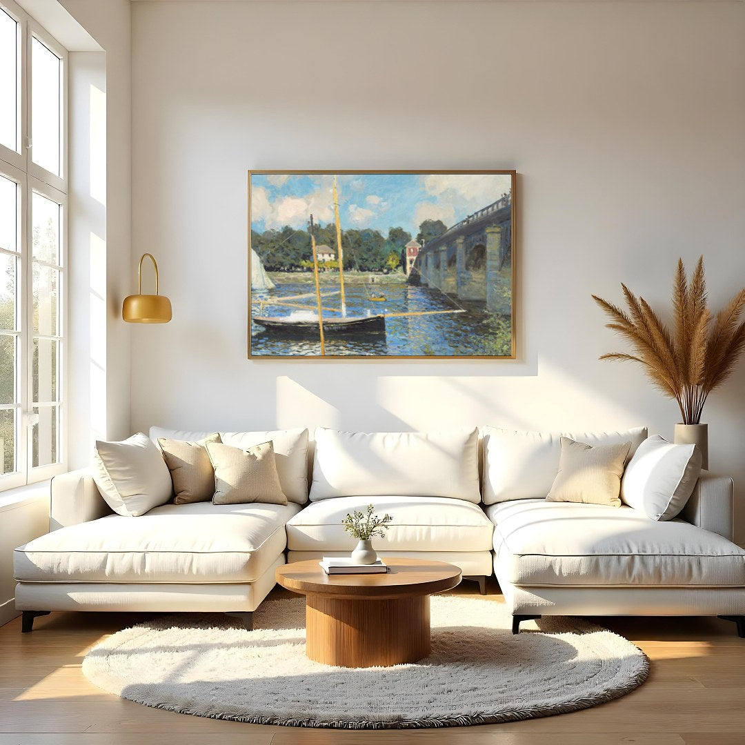 Capture the tranquility of a sunlit day by the river with this exquisite artwork, showcasing for Living Room