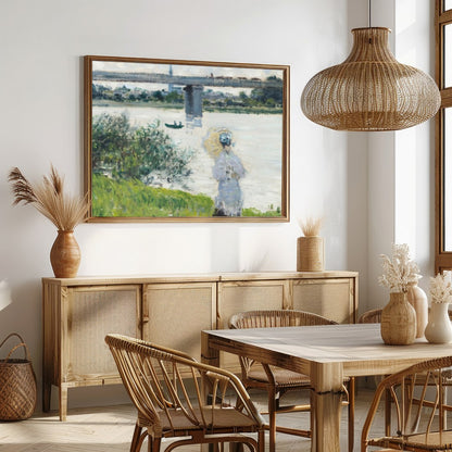 Experience the tranquility of a riverside afternoon with this captivating piece. The gentle for Dining