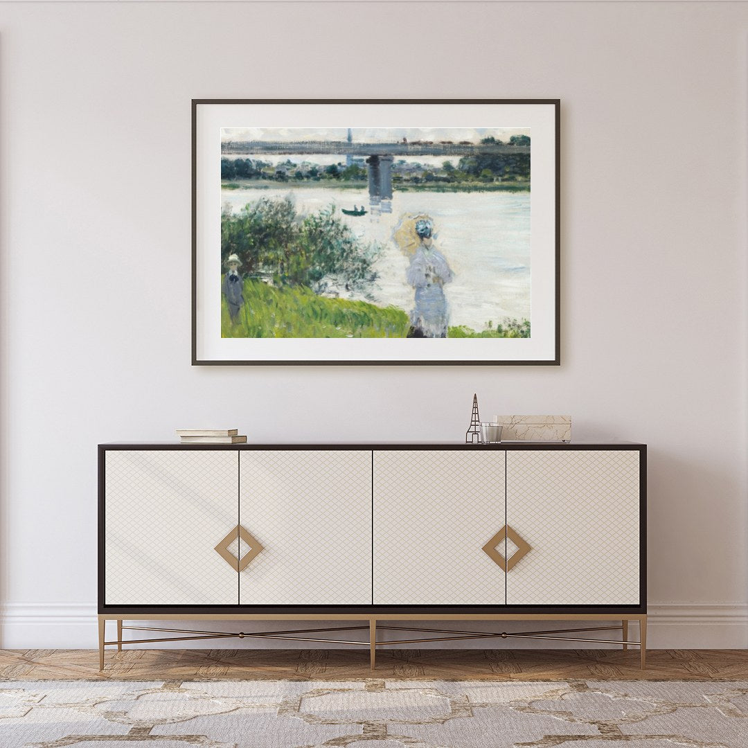 Experience the tranquility of a riverside afternoon with this captivating piece. The gentle for Foyer