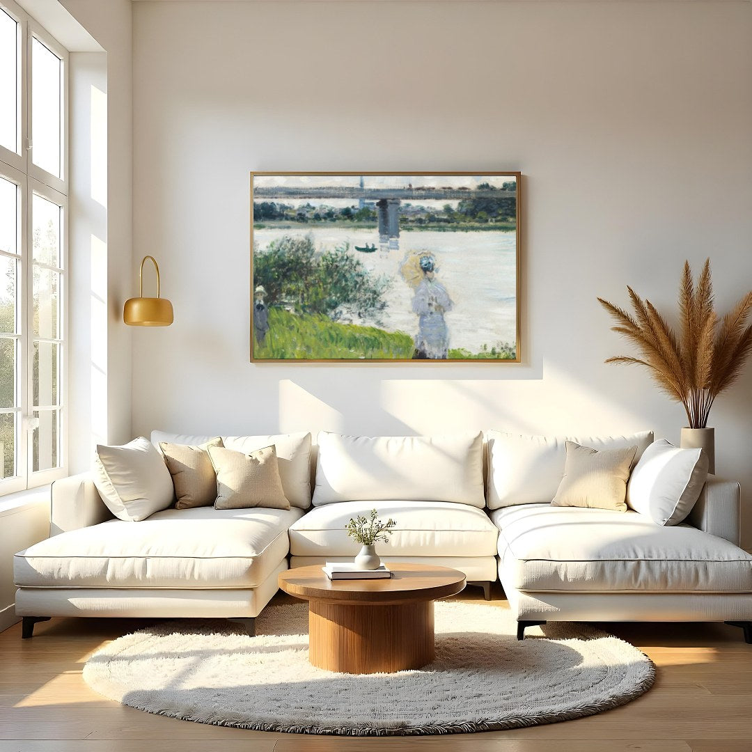 Experience the tranquility of a riverside afternoon with this captivating piece. The gentle for Living Room