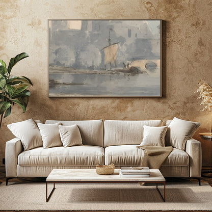 Experience the timeless tranquility of a riverside castle enveloped in gentle hues of blue and for Family Room