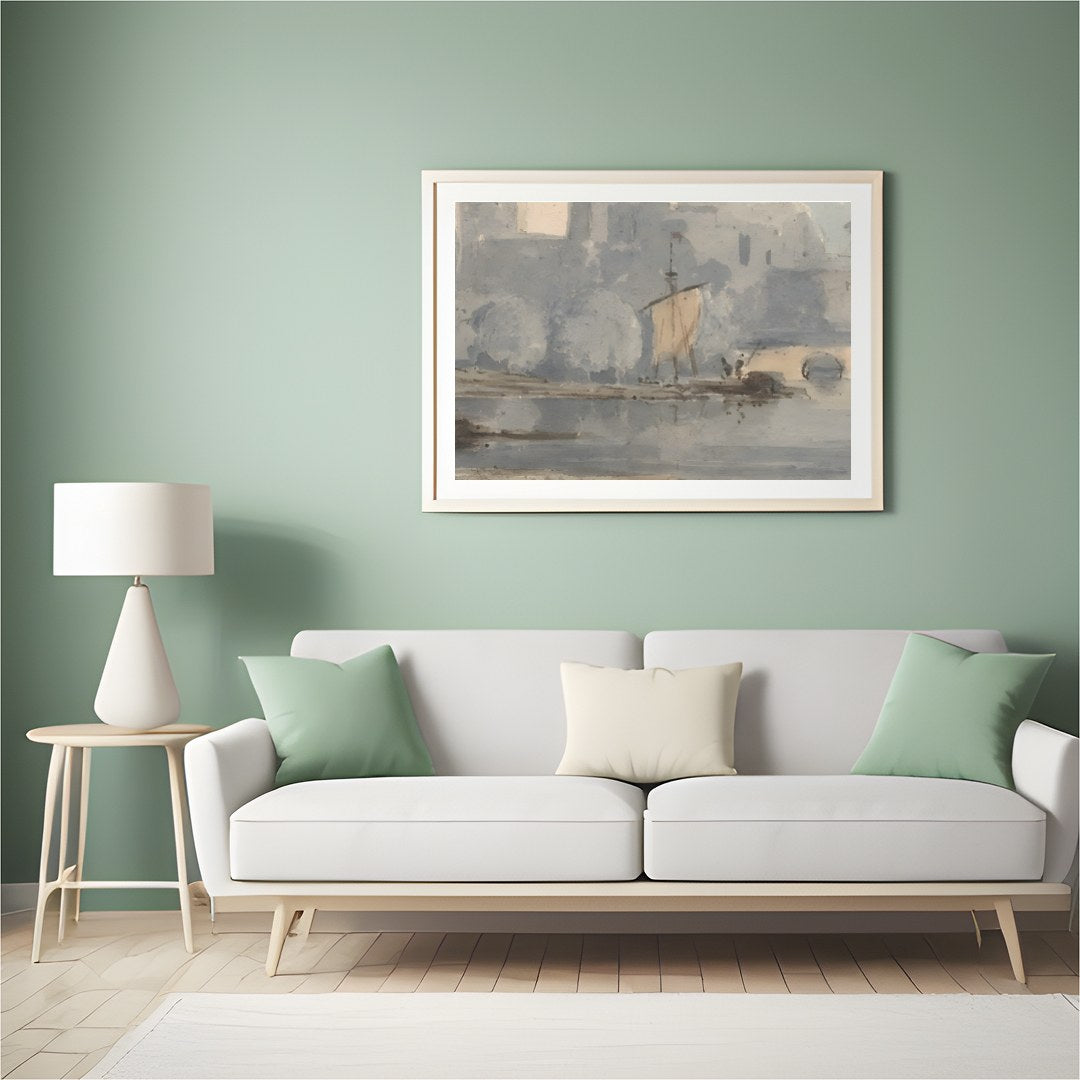 Experience the timeless tranquility of a riverside castle enveloped in gentle hues of blue and for Hall