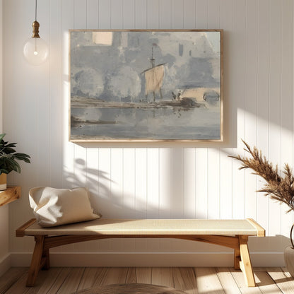 Experience the timeless tranquility of a riverside castle enveloped in gentle hues of blue and for Hallway