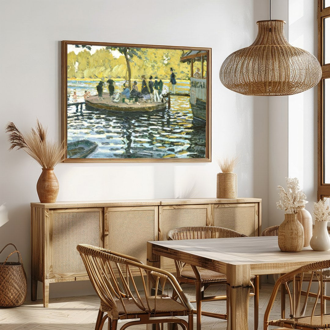This captivating artwork captures a tranquil scene by the river, resonating with the serene beauty for Dining