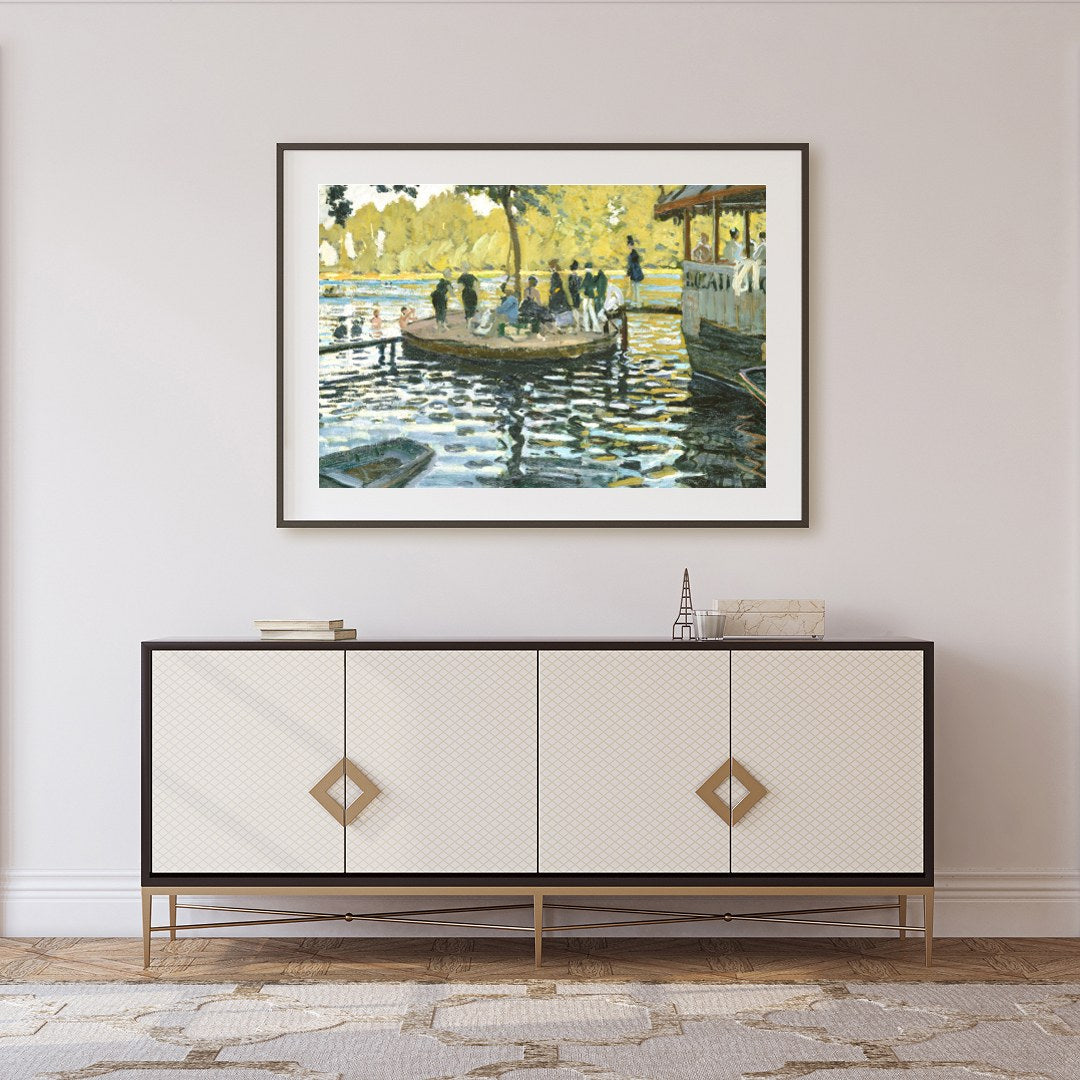 This captivating artwork captures a tranquil scene by the river, resonating with the serene beauty for Foyer