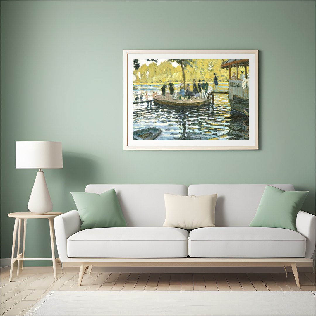 This captivating artwork captures a tranquil scene by the river, resonating with the serene beauty for Hall