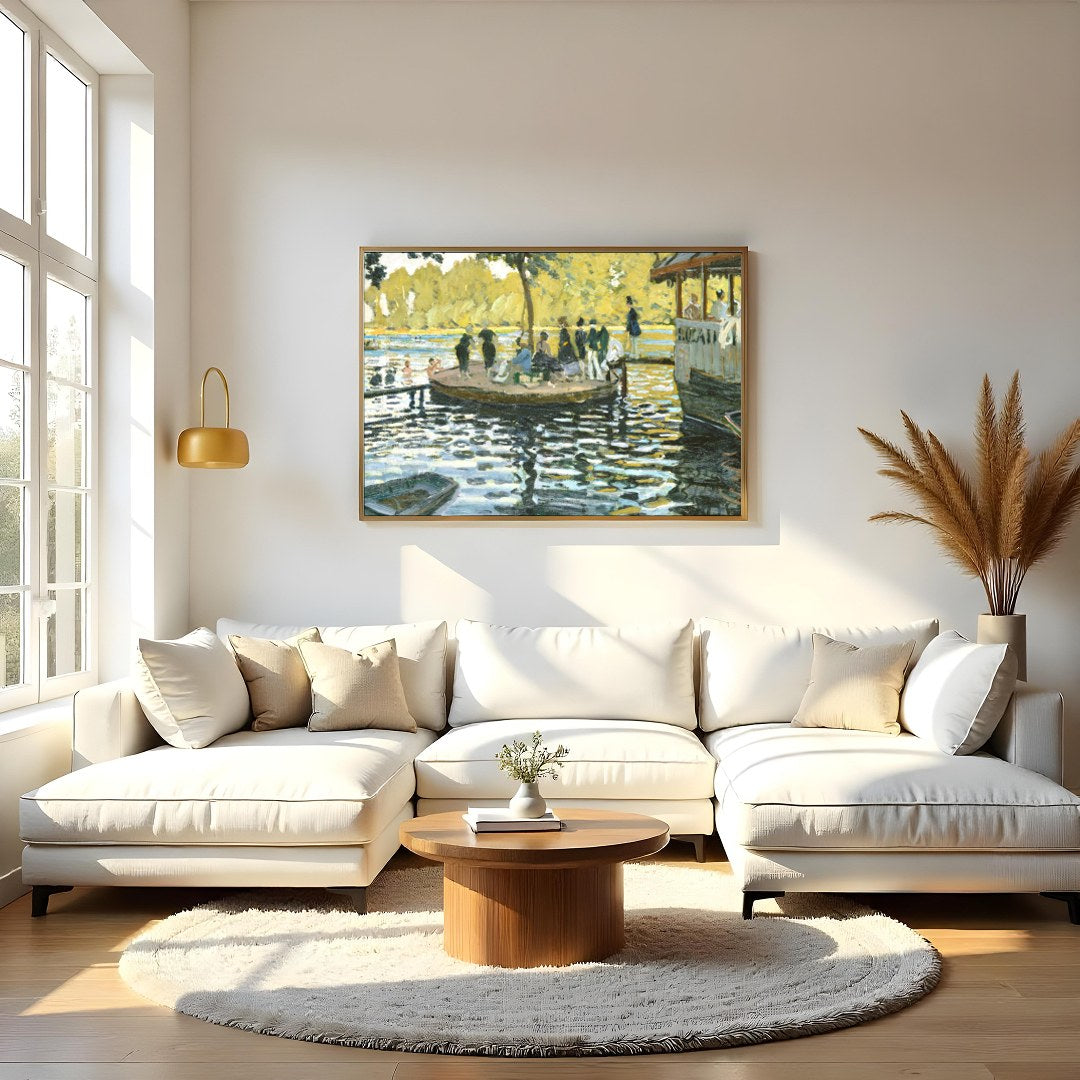 This captivating artwork captures a tranquil scene by the river, resonating with the serene beauty for Living Room