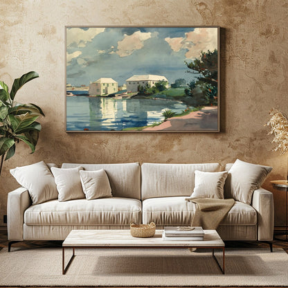 Capture the tranquility of a serene riverside setting with this exquisite watercolor artwork. for Family Room