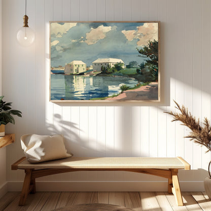 Capture the tranquility of a serene riverside setting with this exquisite watercolor artwork. for Hallway