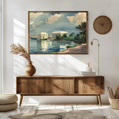 Capture the tranquility of a serene riverside setting with this exquisite watercolor artwork. for Sitting Area