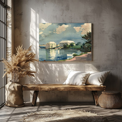 Capture the tranquility of a serene riverside setting with this exquisite watercolor artwork. for Veranda
