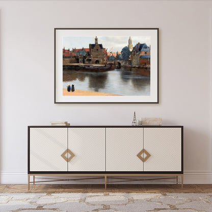 Capture the tranquility of a bygone era with this captivating riverside scene. The subtle interplay for Foyer