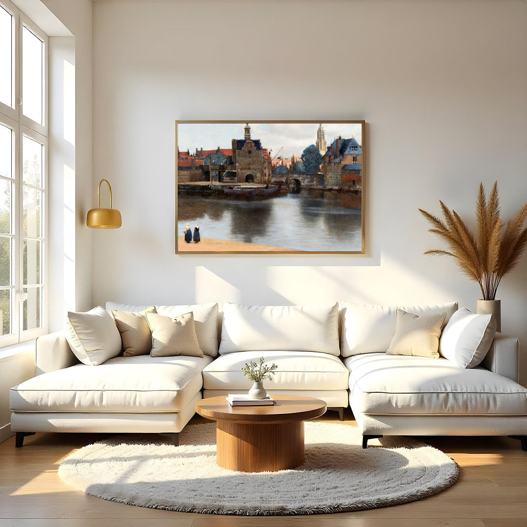 Capture the tranquility of a bygone era with this captivating riverside scene. The subtle interplay for Living Room