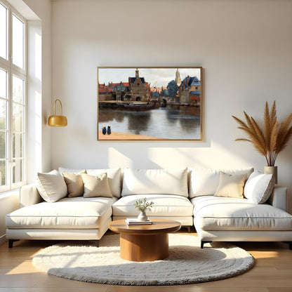 Capture the tranquility of a bygone era with this captivating riverside scene. The subtle interplay for Living Room