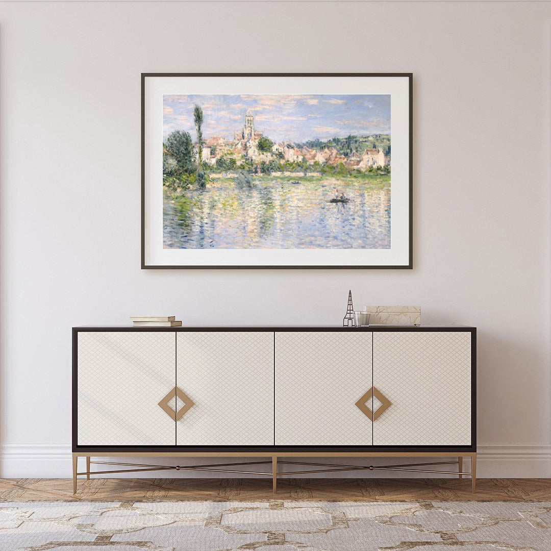 Capture the tranquil beauty of a riverside village with this impressionist masterpiece. Evoking a for Foyer