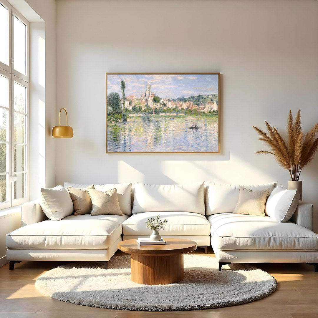 Capture the tranquil beauty of a riverside village with this impressionist masterpiece. Evoking a for Living Room