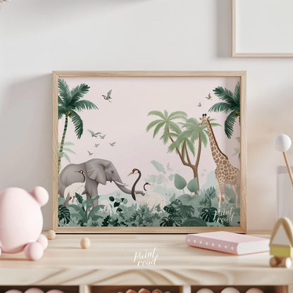 This expansive and serene poster transports the viewer to a tranquil safari landscape, rendered in … for nursery