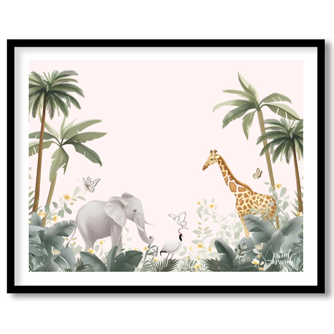 This tranquil and expansive watercolor illustration portrays a serene safari landscape, inviting a … for home