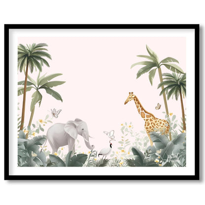 This tranquil and expansive watercolor illustration portrays a serene safari landscape, inviting a … for home
