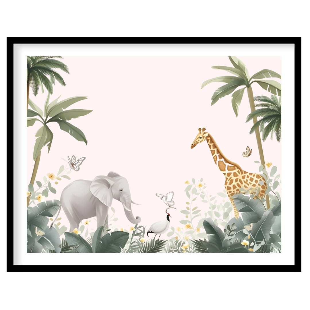 This tranquil and expansive watercolor illustration portrays a serene safari landscape, inviting a … for home